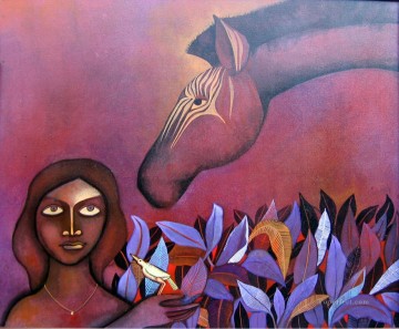 インド人 Painting - シマウマと女性 インド
